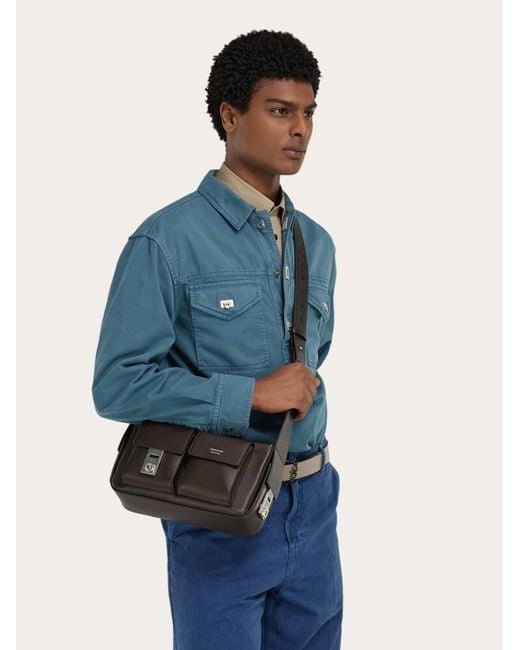 Ferragamo Black Utility Shoulder Bag With Hug Buckle (M) for men