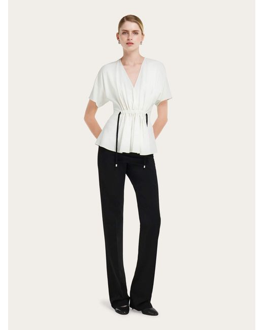 Ferragamo Natural Viscose Top With Gathered Waist