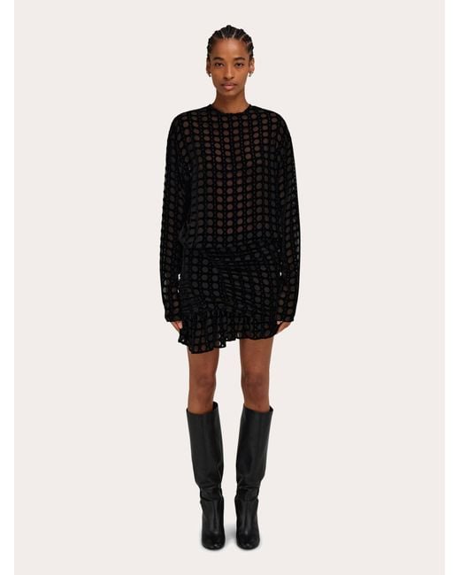 Ferragamo Black Devoré Velvet Mini Dress