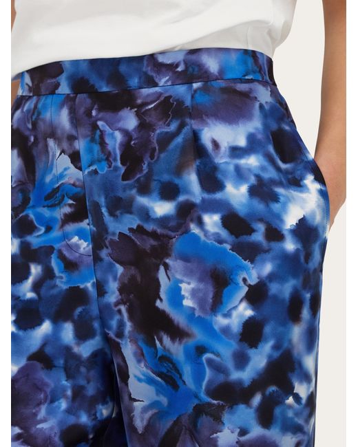 Ferragamo Blue Carnation Print Silk Trouser