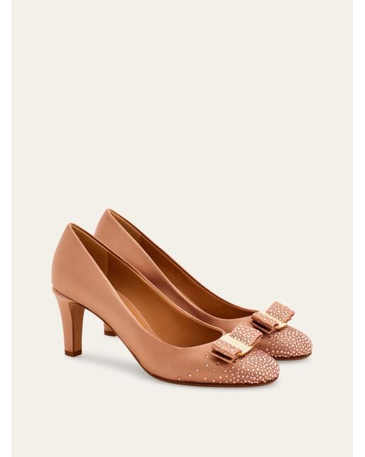 Ferragamo Natural Vara Bow Pump With Crystals