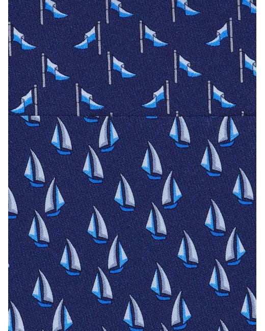 Ferragamo Blue Nautical Print Silk Tie for men