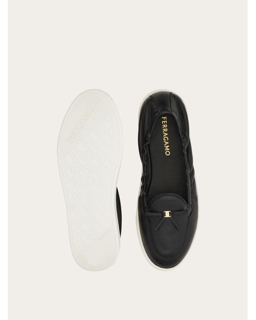 Ferragamo White Flexible Loafer With Mini Bow