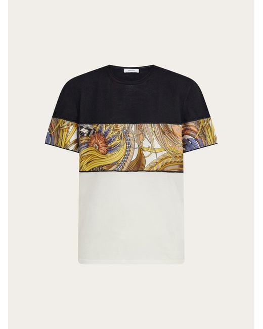 Ferragamo Black Crewneck T-Shirt With Rooster Print Inserts