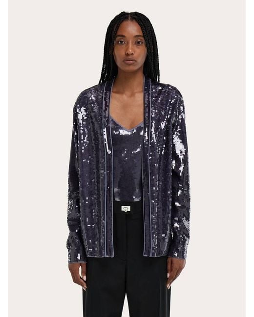 Ferragamo Blue Sequin Embellished Jacket
