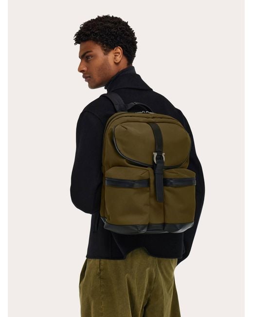 Ferragamo Green Canvas Backpack for men