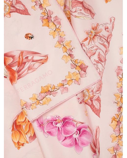 Ferragamo Pink Eden Shoes Print Silk Scarf