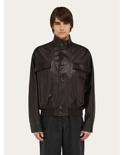 Ferragamo Herren Blouson Aus Narbigem Leder in Black für Herren