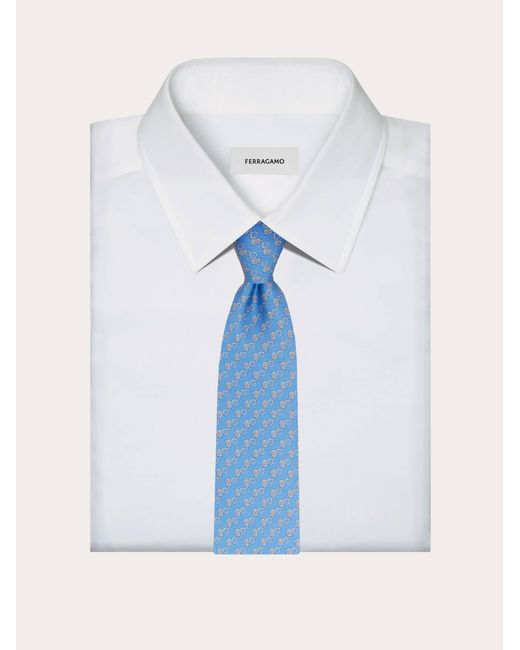 Ferragamo Blue Owl Print Silk Tie for men