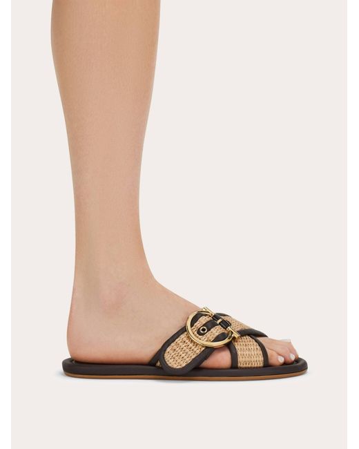 Ferragamo Multicolor Double Strap Gancini Ornament Slide