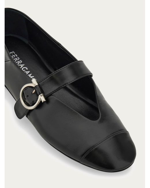 Ferragamo White Gancini Buckle Ballet Flat