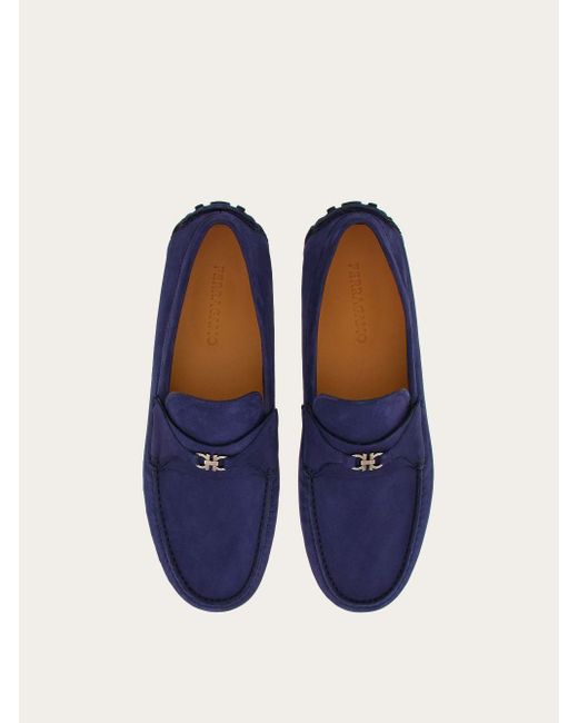 Salvatore Ferragamo Men's Suede Gancini Loafers, Navy