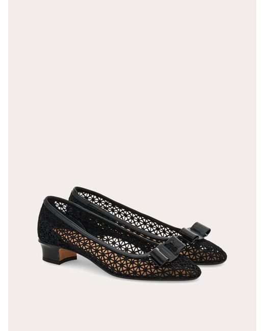 Ferragamo Black Macramé Vara Bow Pump