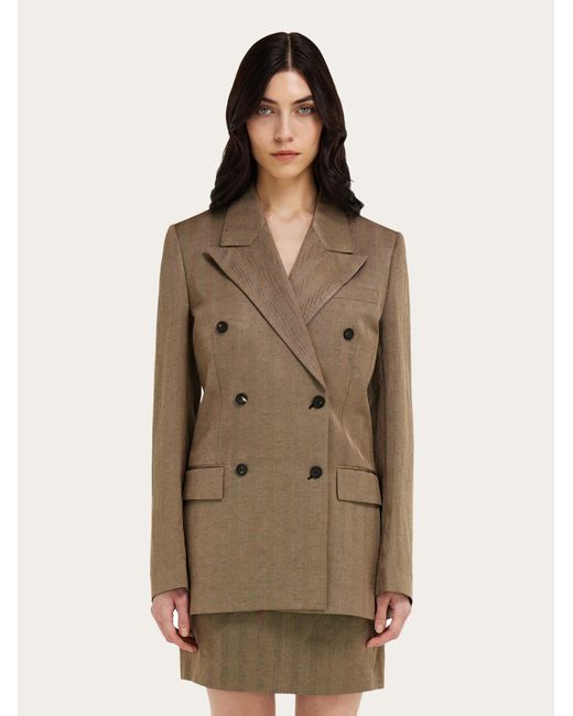 Ferragamo Natural Double Breasted Linen Blend Blazer