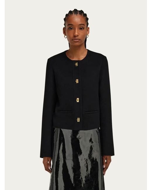 Ferragamo Black Wool And Cashmere Gancini Jacket