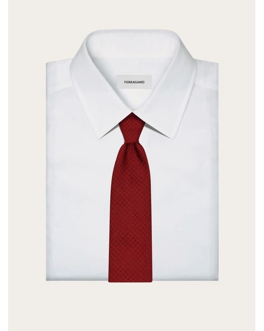 Ferragamo Red Micro Gancini Print Silk Jacquard Tie for men