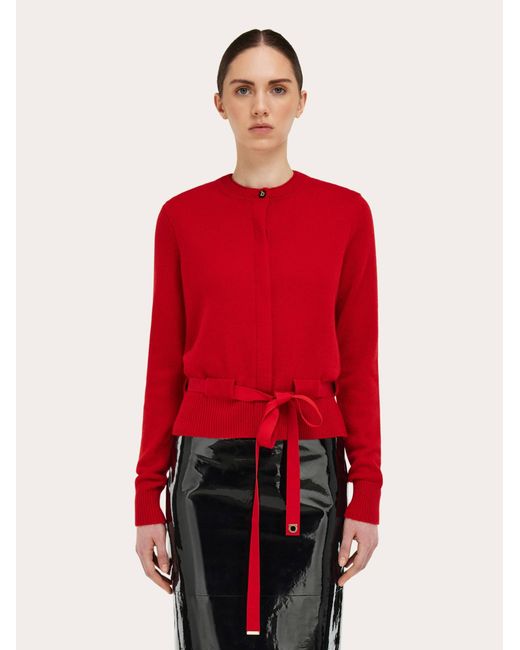 Ferragamo Red Cardigan With Thread Through Belt