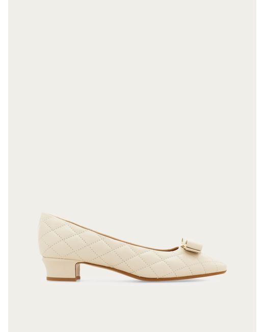 Ferragamo Natural Quilted Vara Bow Pump .5