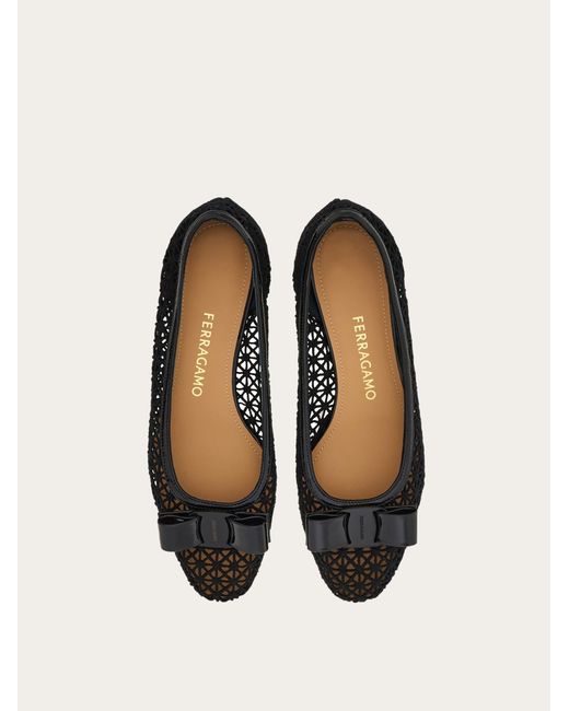 Ferragamo Black Macramé Vara Bow Pump