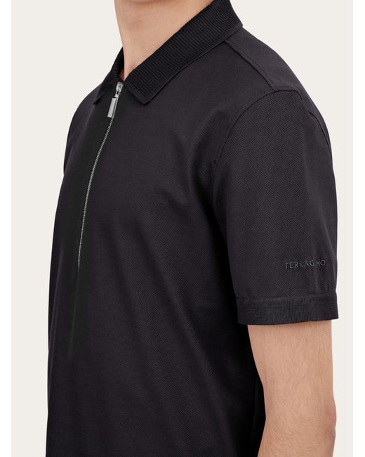 Ferragamo Black Polo With Zip Collar for men