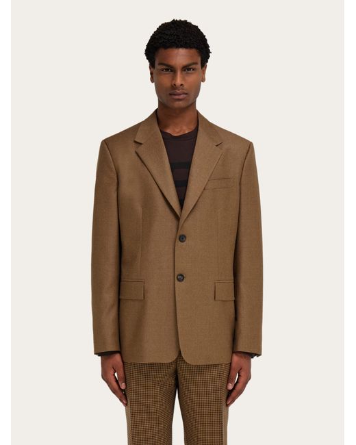 Ferragamo Brown Single Breasted Flannel Blazer for men