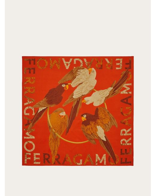 Ferragamo Red Parrot Print Silk Foulard
