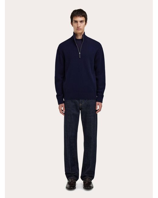 Ferragamo Blue High Neck Cashmere Pullover for men