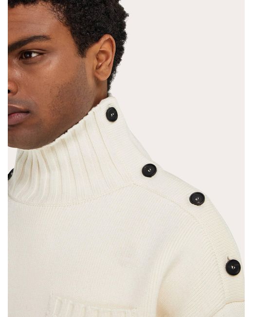 Ferragamo Natural Knitted Sweater With Button Detail for men