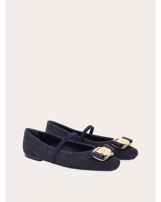 Ferragamo Blue New Vara Plate Ballet Flat