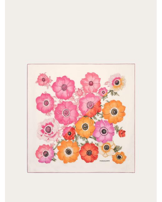 Ferragamo Pink Anemone Print Silk Foulard