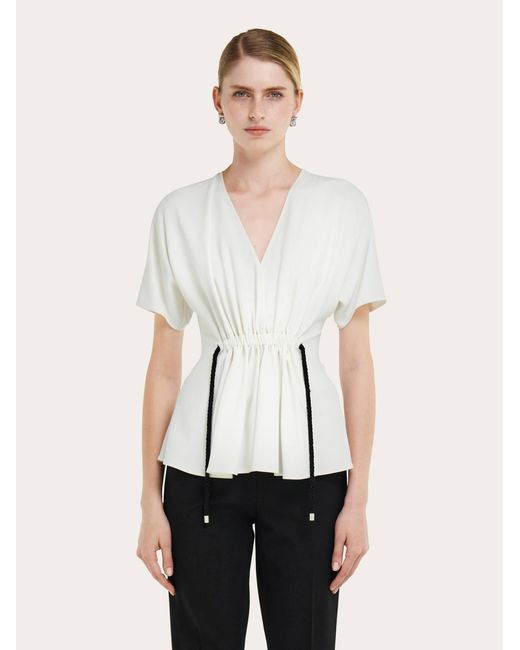 Ferragamo Natural Viscose Top With Gathered Waist