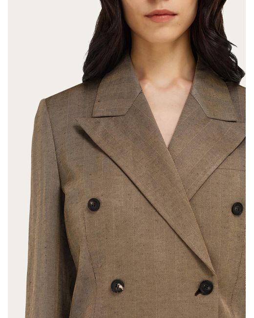 Ferragamo Natural Double Breasted Linen Blend Blazer