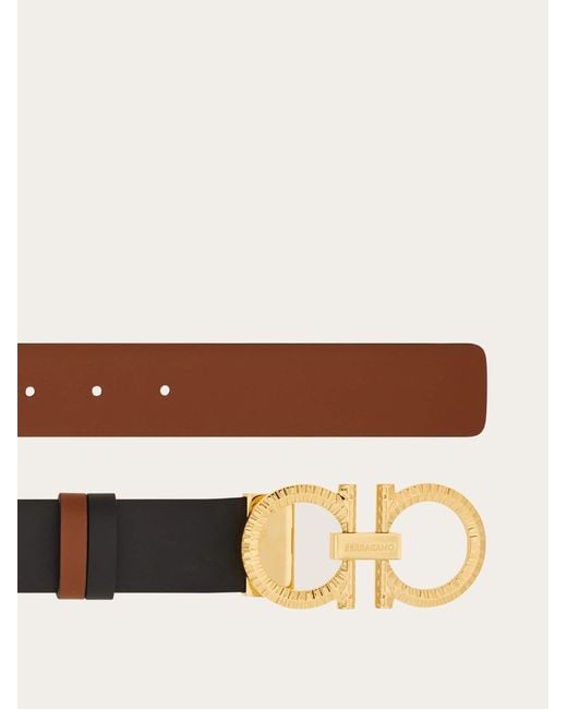 Ferragamo White Reversible And Adjustable Belt With Hammered Gancini