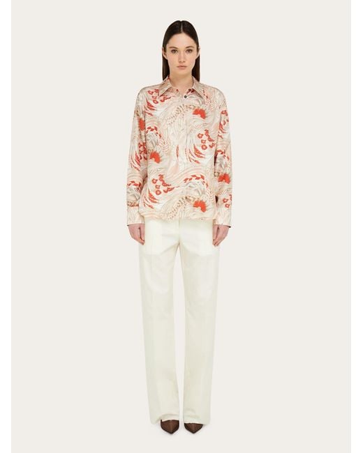 Ferragamo Pink Rooster Print Silk Twill Shirt