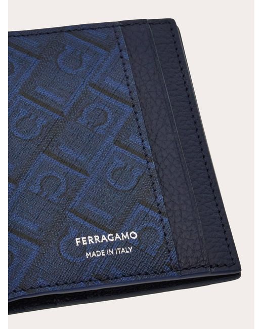 Ferragamo Blue Monogram Credit Card Holder for men
