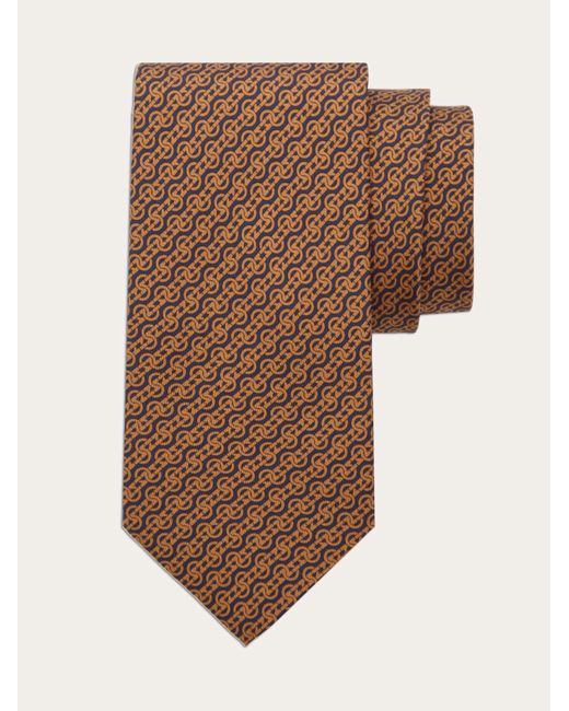 Ferragamo Brown Woven Print Silk Tie for men