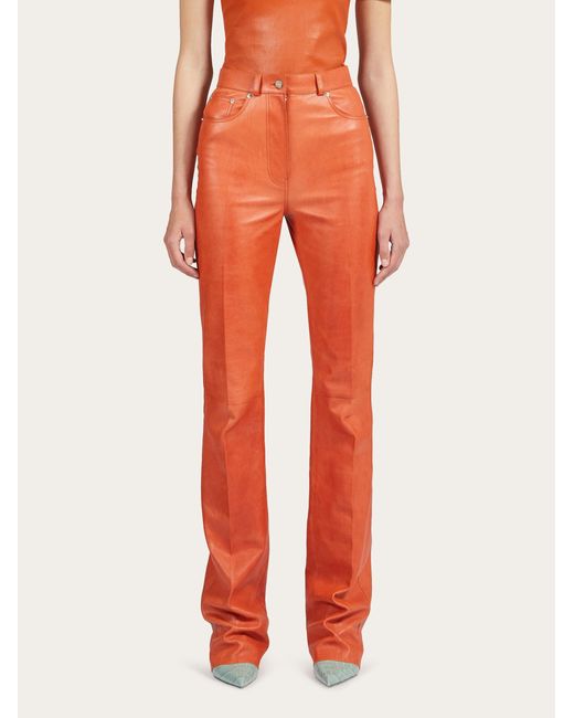 Ferragamo Orange Damen 5-Pocket-Hose aus Nappa