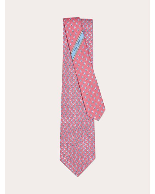Ferragamo Pink Penguin Print Silk Tie for men