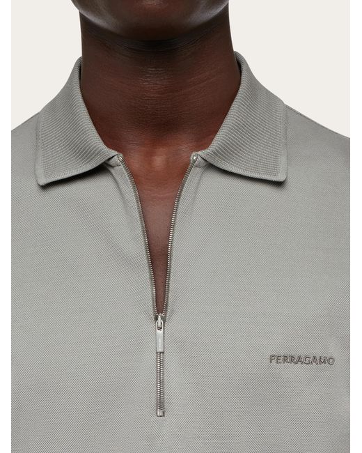 Ferragamo Gray Polo With Zip Collar for men