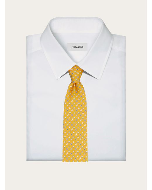 Ferragamo Yellow Charms Print Silk Tie for men