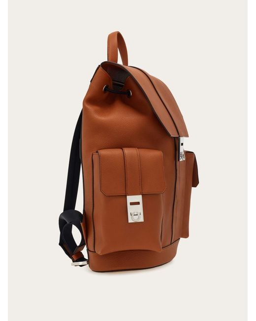 Ferragamo Brown Utility Backpack With Hug Buckle for men