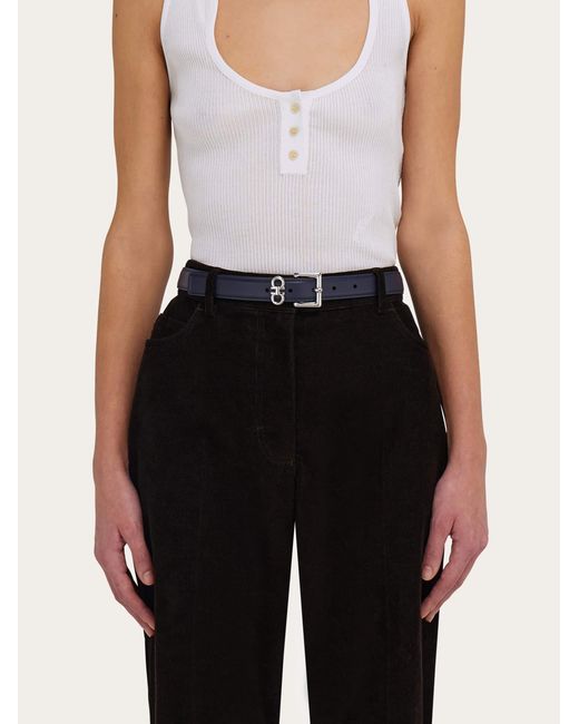 Ferragamo White Double Gancini Fixed Belt