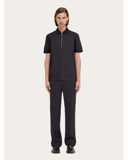 Ferragamo Black Polo With Zip Collar for men