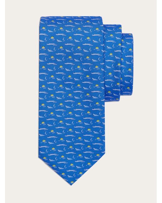 Ferragamo Blue Crocodile Print Silk Tie for men