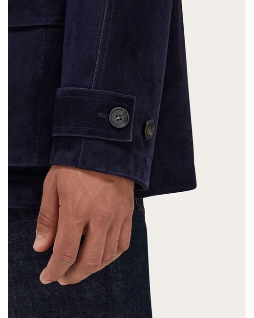 Ferragamo Blue Suede Blouson for men