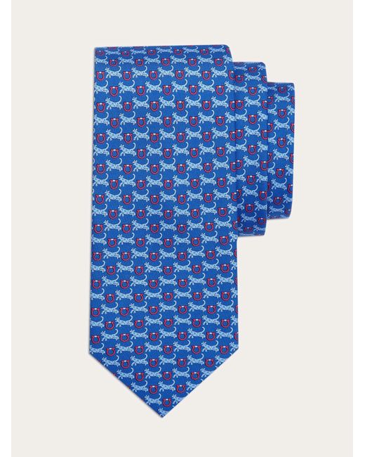 Ferragamo Blue Tiger Print Silk Tie for men