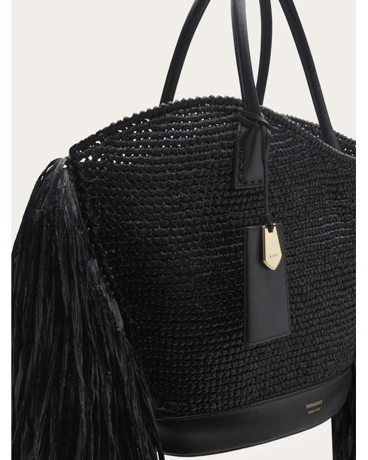 Ferragamo Black Tote Bag With Cut-out And Fringes