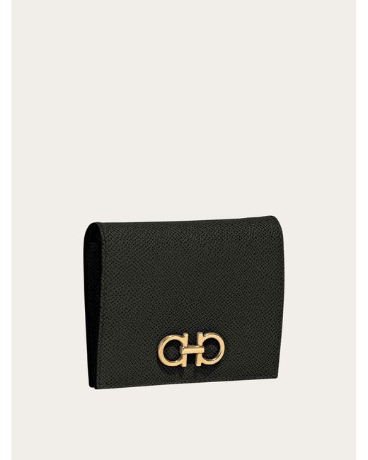 Ferragamo Black Ferragamo Gancini Leather Compact French Wallet