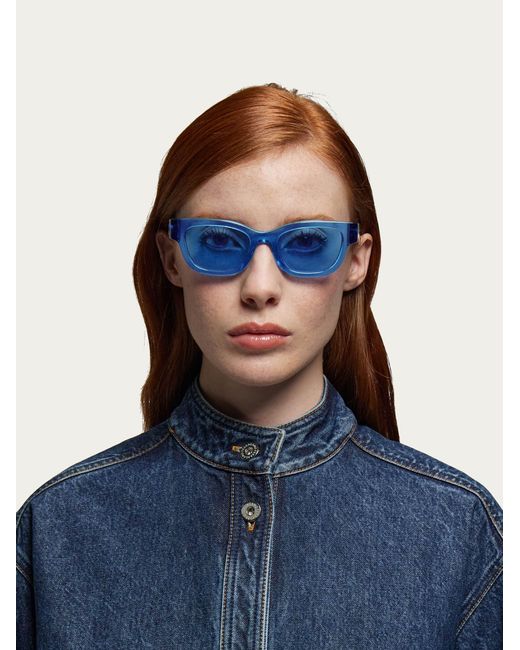 Ferragamo Blue Rectangular Frame Sunglasses