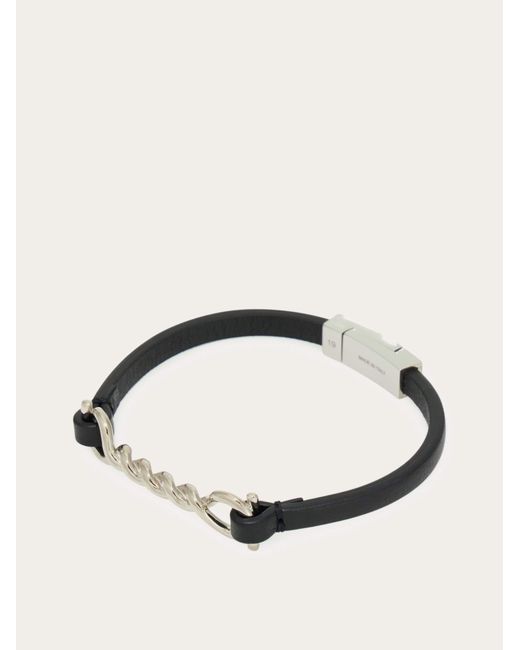 Ferragamo White Gancini Leather Bracelet (20Cm) for men